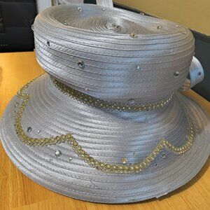 Women’s Tall Gray + Gold Dress Hat | Church / Derby | Formal Statement